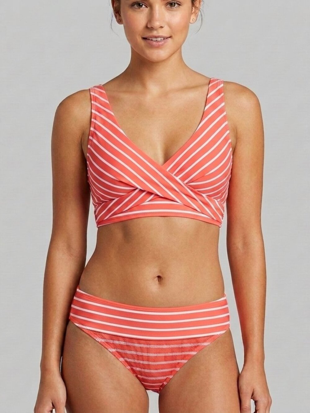 NWT-Sea level- Coral Striped V-Neck Bikini Top & High Waist Bottoms
